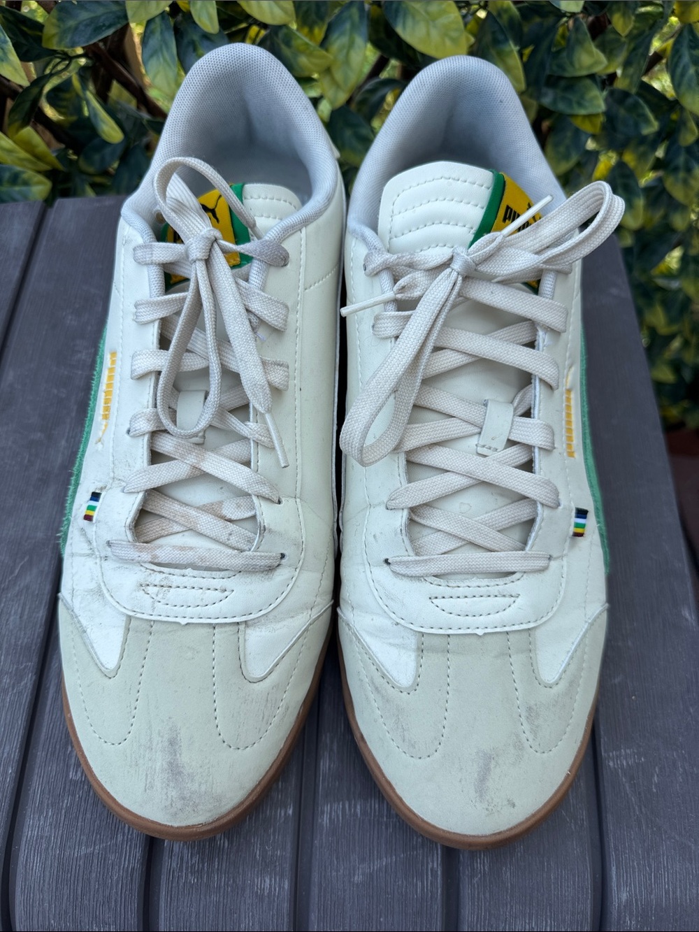 Puma Cream Sneakers with Green and Yellow Accents